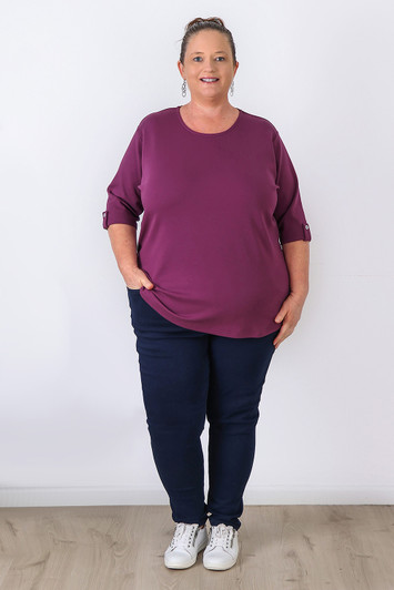 Plus Size Purple Scoop Neck Cotton Stretch Top