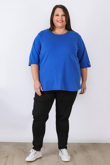 Plus Size Royal Blue Scoop Neck Cotton Stretch Top