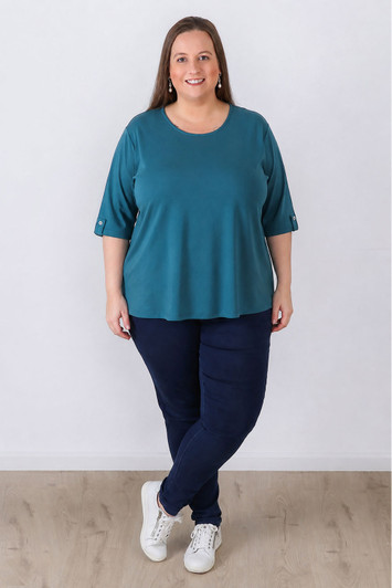 Plus Size Teal Scoop Neck Cotton Stretch Top