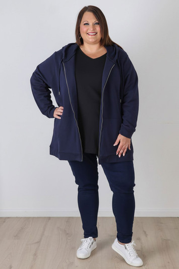 Plus Size Navy Zip Front Hoodie