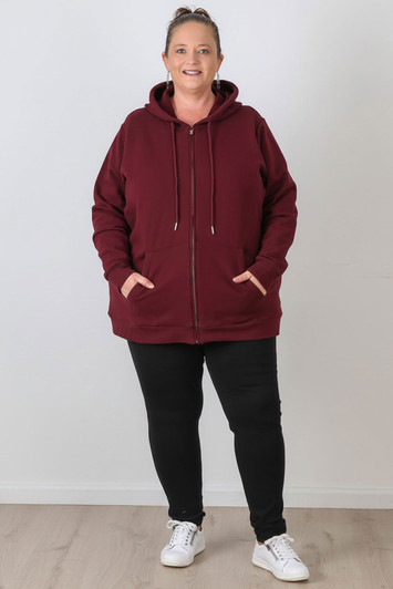 Plus Size Claret Zip Front Hoodie