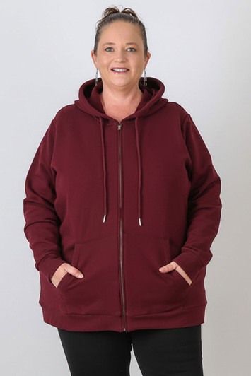 Plus Size Claret Zip Front Hoodie