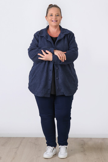 Plus Size Blue Cosy Button Jacket