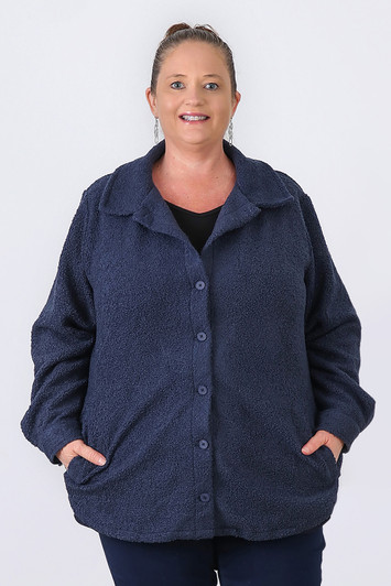 Plus Size Blue Cosy Button Jacket