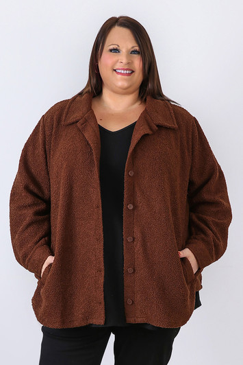 Plus Size Chocolate Cosy Button Jacket