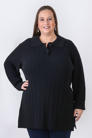Plus Size Black Cable Knit Jumper
