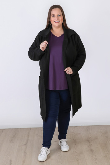Plus Size Black Knit Wrap Cardigan 