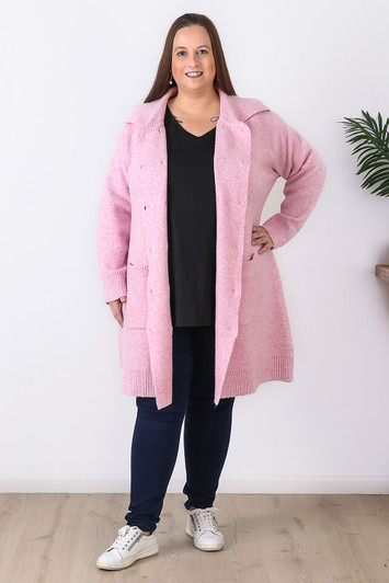 Plus Size Pink Double Breasted Knit Cardigan