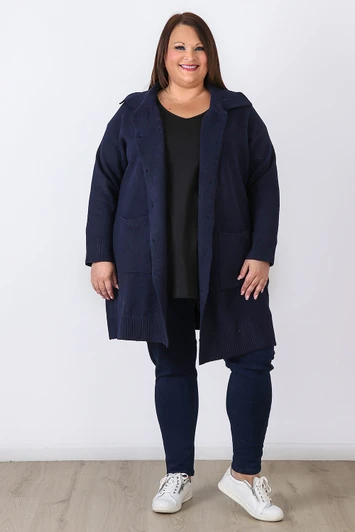 Plus Size Navy Double Breasted Knit Cardigan