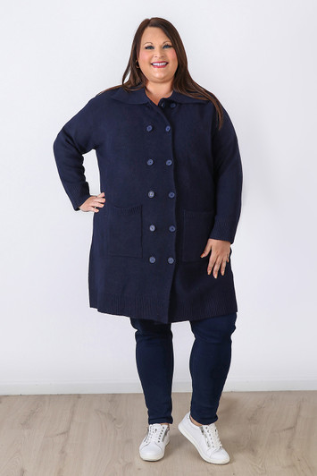 Plus Size Navy Double Breasted Knit Cardigan