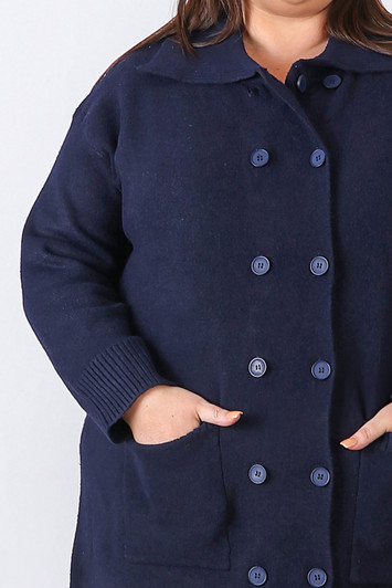 Plus Size Navy Double Breasted Knit Cardigan