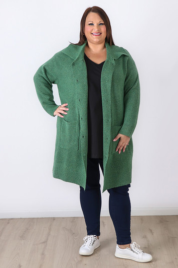Plus Size Moss Green Double Breasted Knit Cardigan