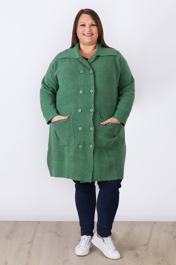 Plus Size Moss Green Double Breasted Knit Cardigan