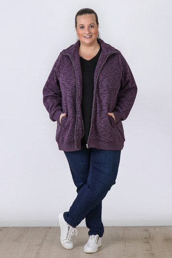 Plus Size Purple Textured Zip Front Jacket - Curvaceous