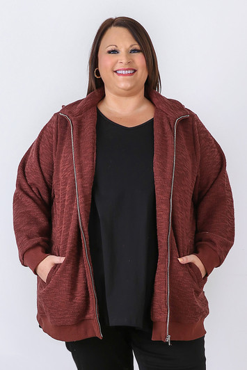 Plus Size Chocolate Zip Front Jacket