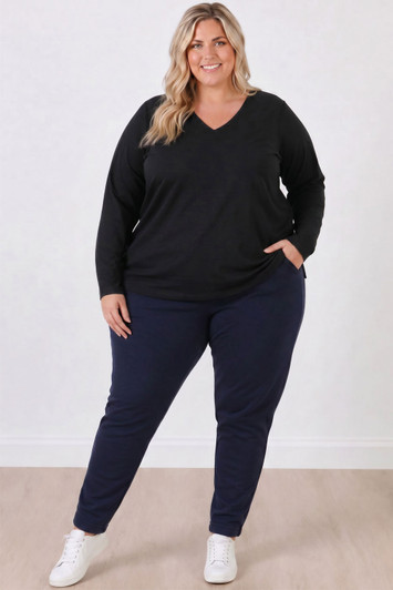 Plus Size Navy Cotton Track Pants