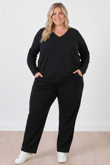 Plus Size Black Wide Leg Cotton Track Pants