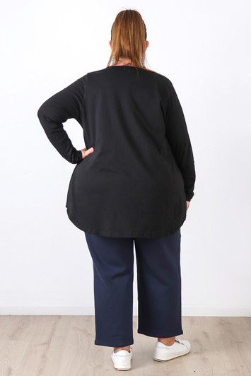 Plus Size Navy Wide Leg Cotton Track Pants