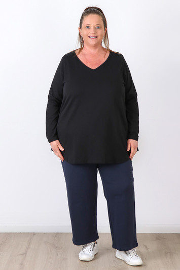 Plus Size Navy Wide Leg Cotton Track Pants