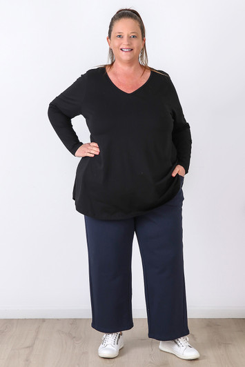 Plus Size Navy Wide Leg Cotton Track Pants