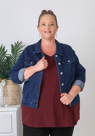 Plus Size Dark Blue Denim Jacket With Pockets