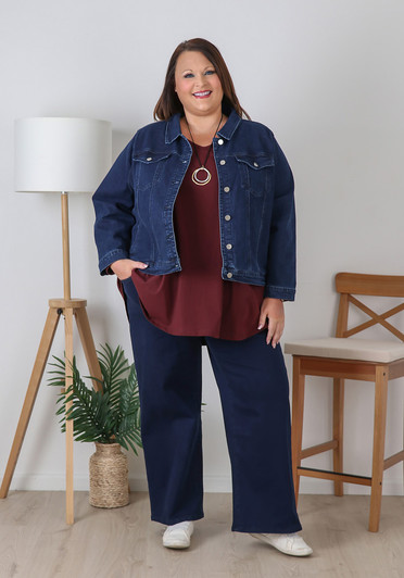 Plus Size Dark Blue Denim Jacket With Pockets