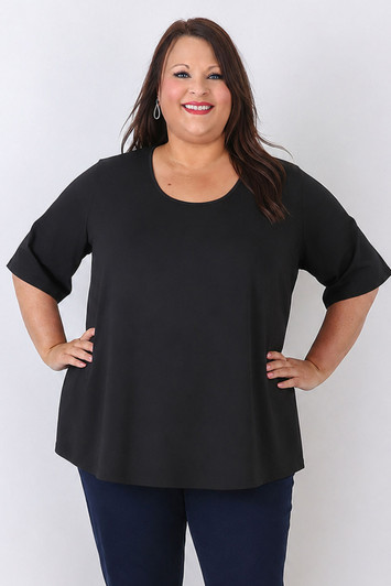 Plus Size Black Scoop Neck Cotton Stretch Tee