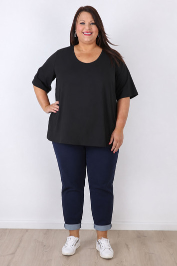 Plus Size Black Cotton Stretch Tee