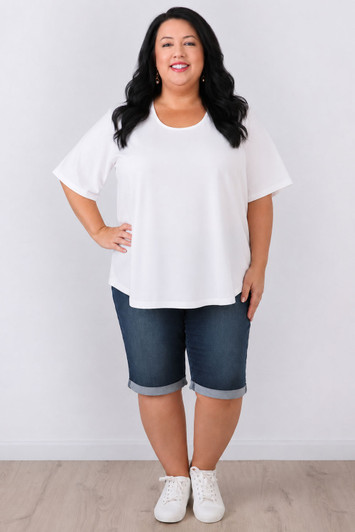 Plus Size White Short Sleeve Cotton Stretch Tee