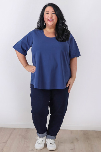 Plus Size Deep Blue Stretch Cotton Top