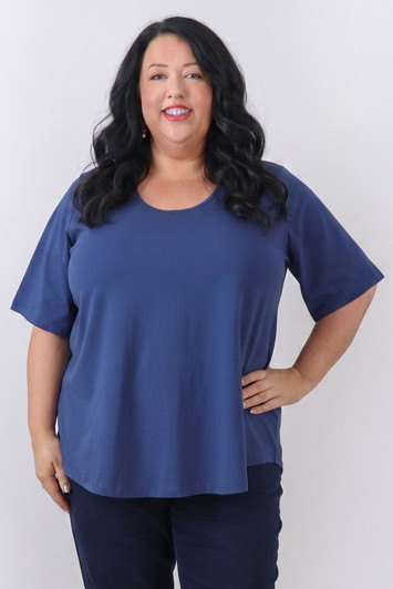 Plus Size Deep Blue Scoop Neck Cotton Stretch Tee