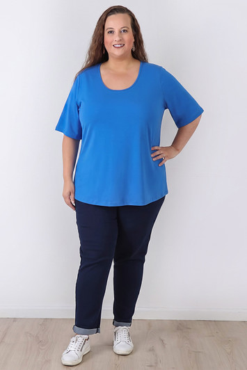 Plus Size Royal Blue Scoop Neck Cotton Stretch Tee