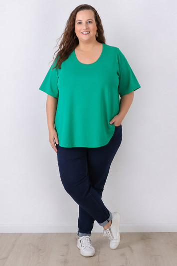 Plus Size Bright Green Scoop Neck Cotton Stretch Tee