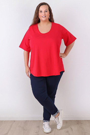 Plus Size Red Scoop Neck Cotton Stretch Tee