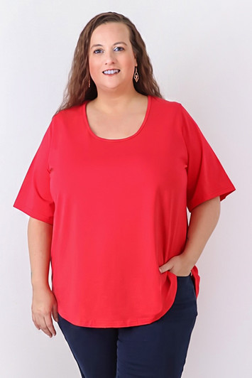Plus Size Red Scoop Neck Cotton Stretch Tee