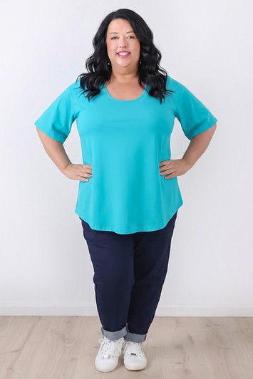 Plus Size Turquoise Scoop Neck Cotton Stretch Tee