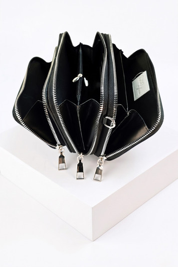 Black Triple Zip Pocket Cross Body Bag