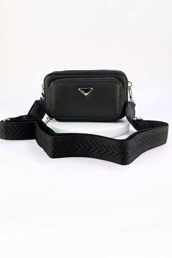 Black Triple Zip Pocket Cross Body Bag