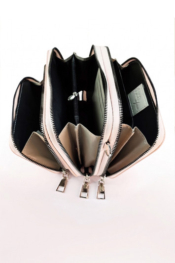 Pink Triple Zip Pocket Cross Body Bag
