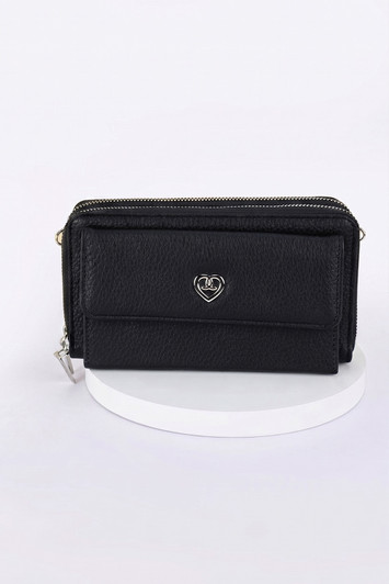 Black Double Zip Pocket Cross Body Bag
