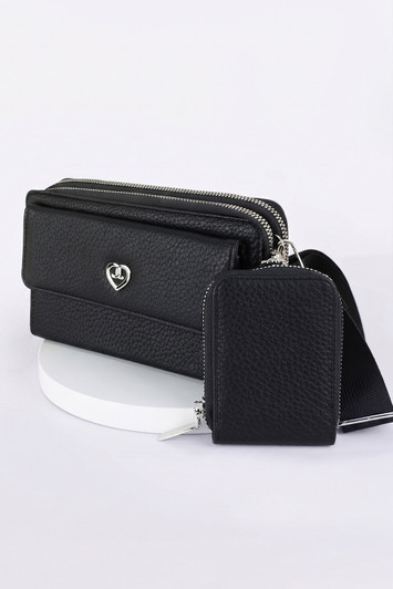 Black Double Zip Pocket Cross Body Bag