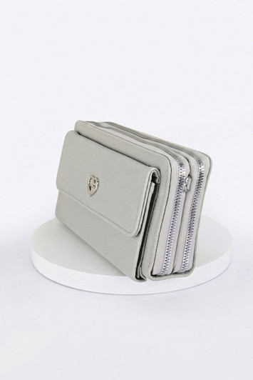 Grey Double Zip Pocket Cross Body Bag