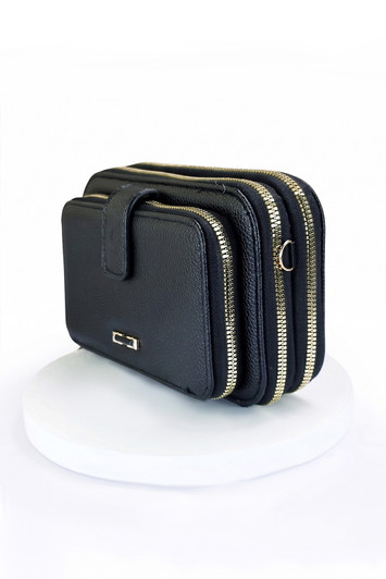 Black Geometric Strap Cross Body Bag