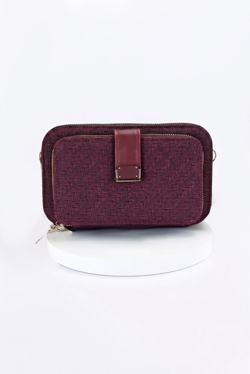 Wine Geometric Strap Cross Body Bag