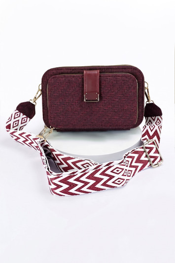 Wine Geometric Strap Cross Body Bag