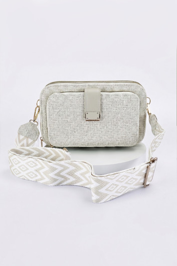 Beige Geometric Strap Cross Body Bag