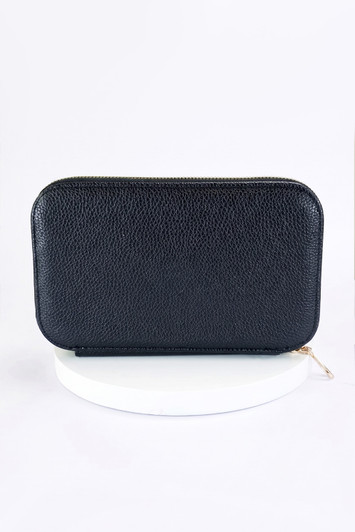 Black Geometric Strap Triple Pocket Cross Body Bag 