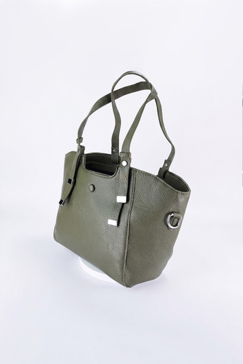 Olive Green Handbag With Decorative Tie
