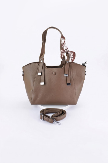 Tan Handbag With Decorative Tie