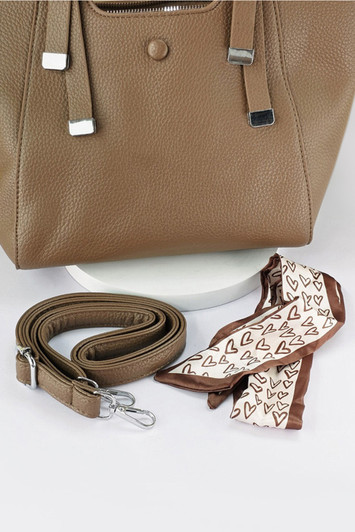 Tan Handbag With Decorative Tie